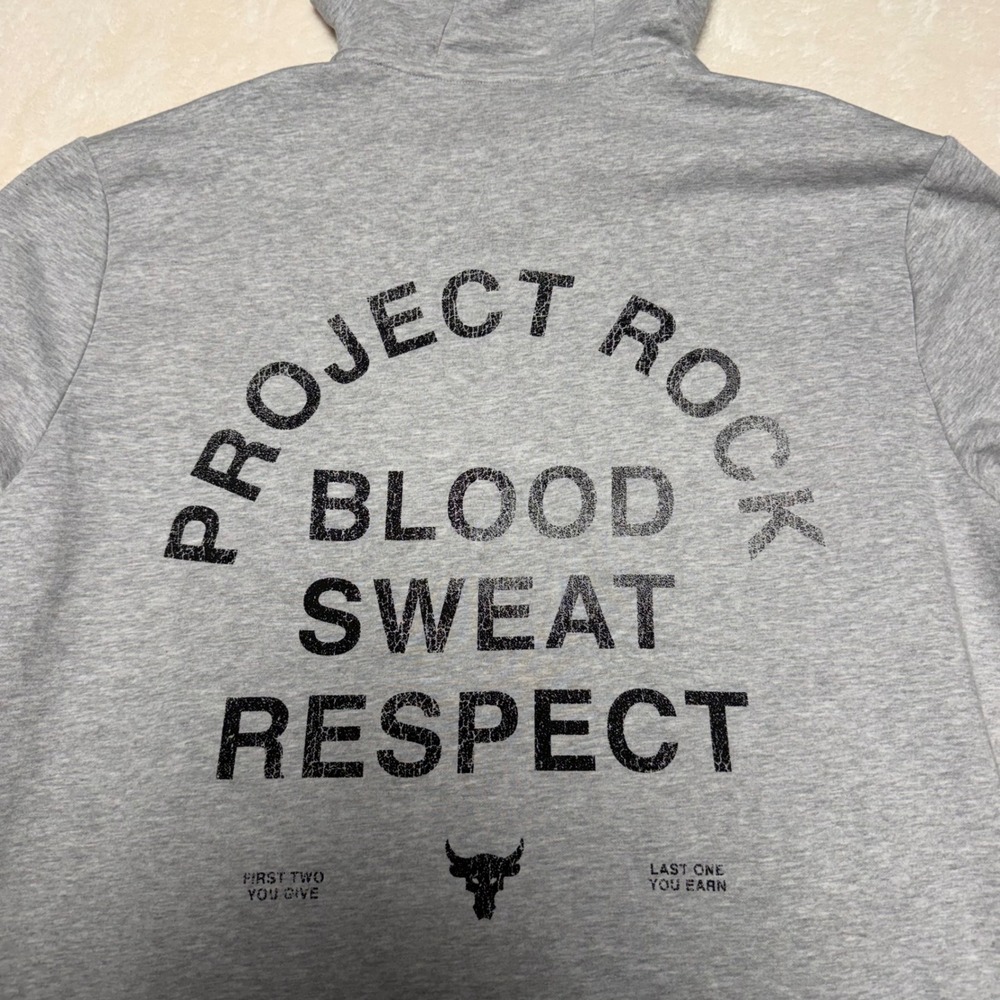 Under Armour Mens Project Rock Hoodie Size XL Gray Loose Fit Blood Sweat Respect - Picture 13 of 16